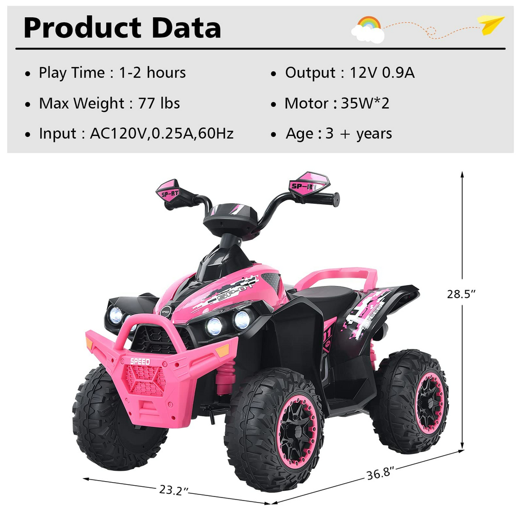 OLAKIDS Ride On ATV, 12V 4 Wheeler Battery Powered Toy Car for Toddlers OLAKIDS