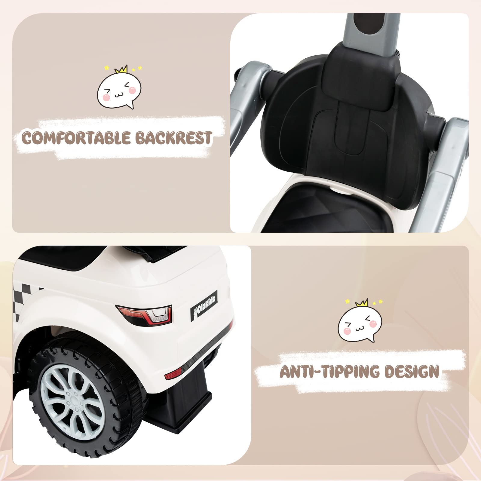 OLAKIDS 4 in 1 Ride on Push Car, Toddlers Stroller Sliding Walking Toy with Horn, Music, Lights, Removable Guardrails and Handle OLAKIDS