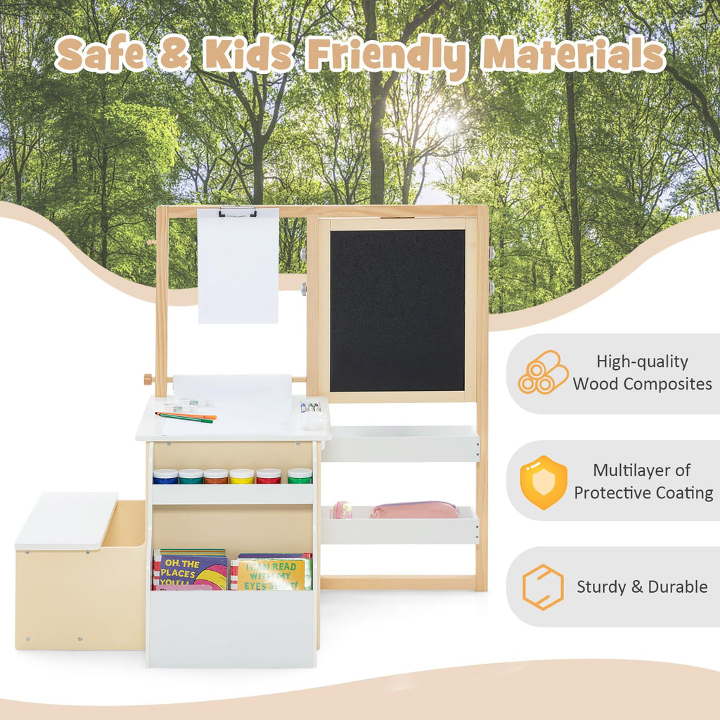 OLAKIDS 3 in 1 Kids Art Table and Chair Set, Toddler Wood Activity Desk with Double-Sided Easel, Children Furniture