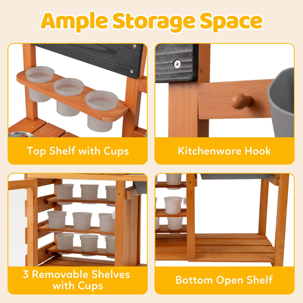 OLAKIDS Mud Kitchen for Kids Outdoor, Wooden Toddler Play Kitchen