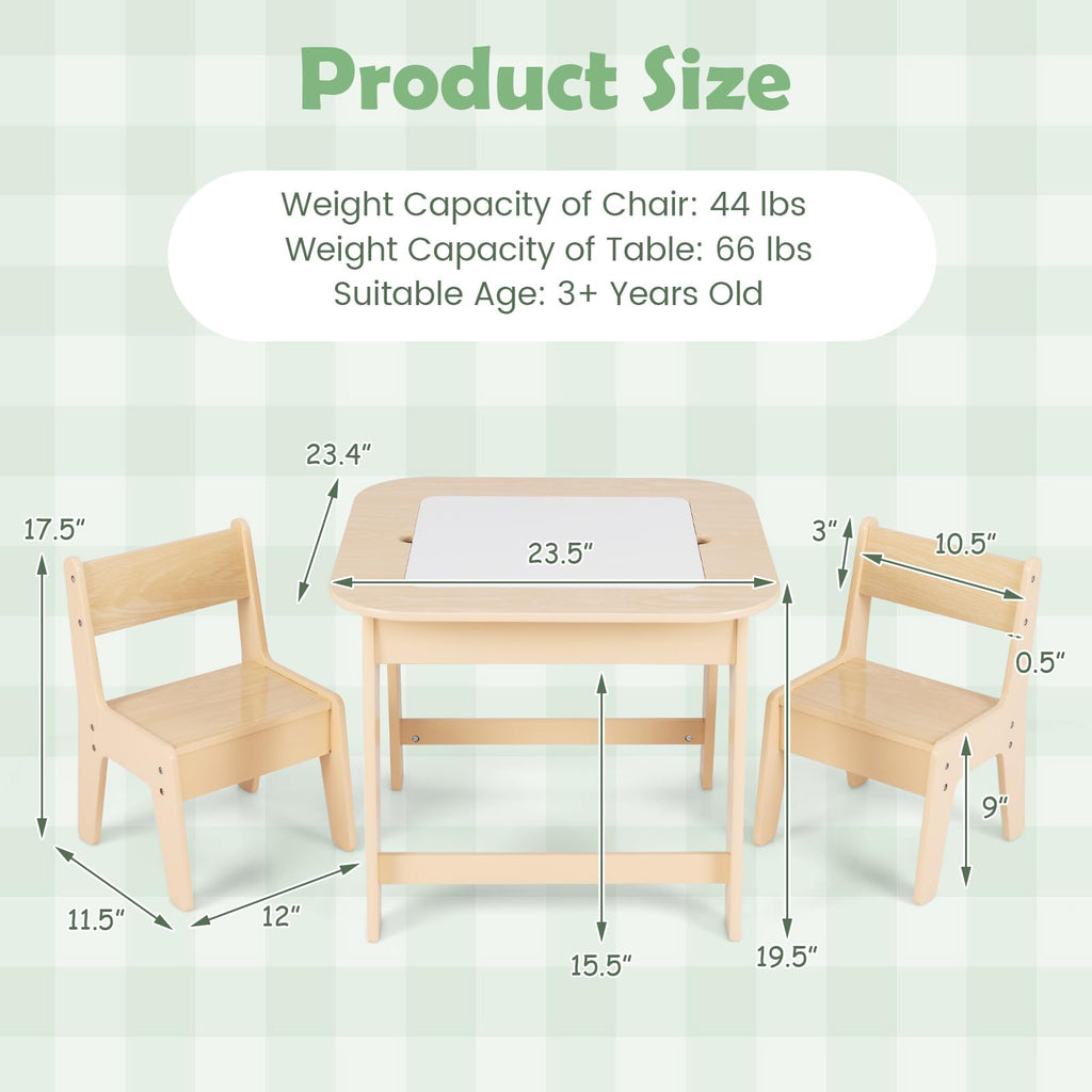 OLAKIDS Kids Table and Chair Set, 3 in 1 Wooden Activity Table with Removable Tabletop, Blackboard and Whiteboard