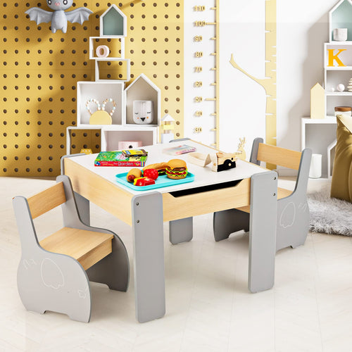 OLAKIDS 3 in 1 Kids Table and Chair Set, Wood Multi Activity Table with Removable Tabletop, Detachable Blackboard