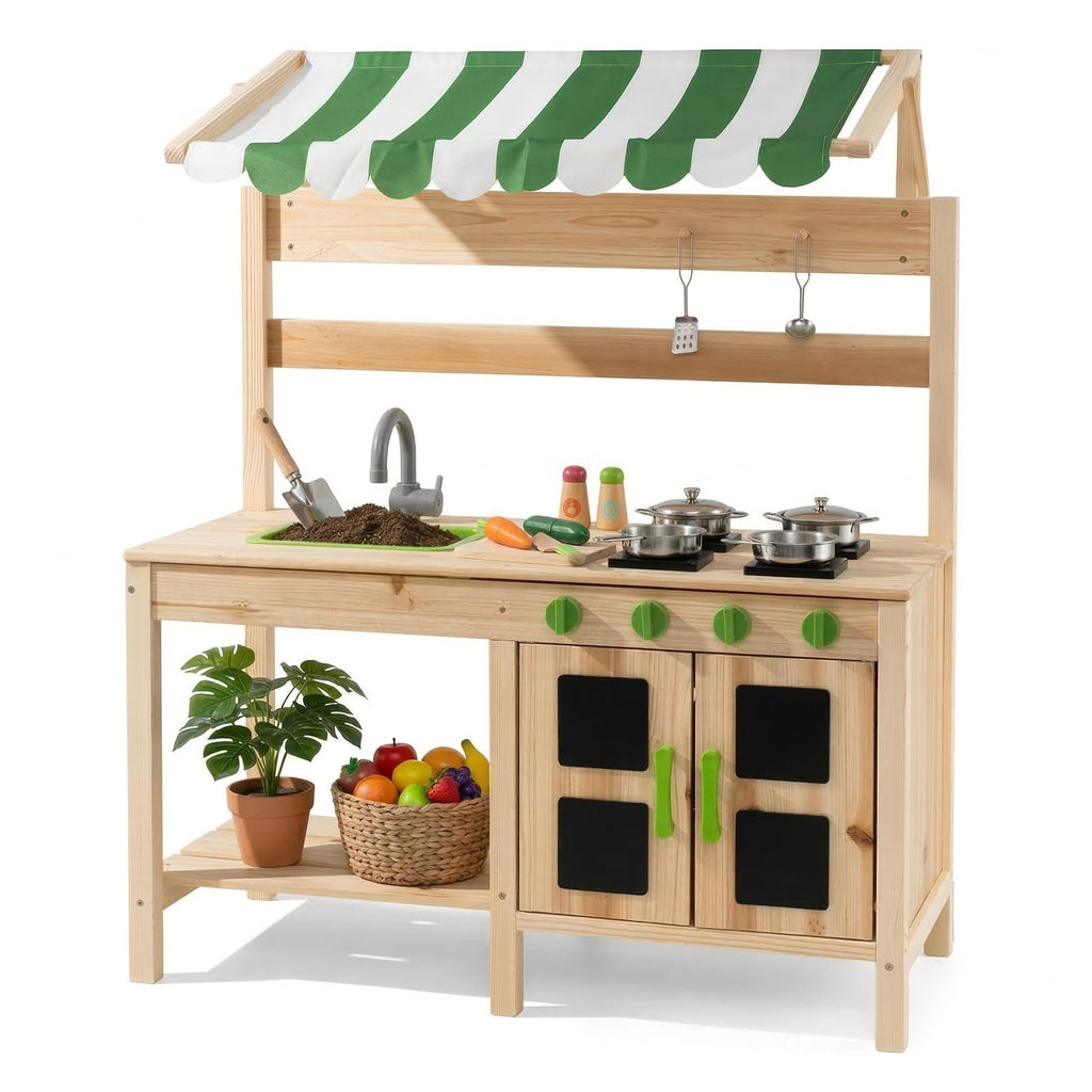 OLAKIDS Wooden Mud Kitchen, Outdoor Play Kitchen for Backyard & Garden