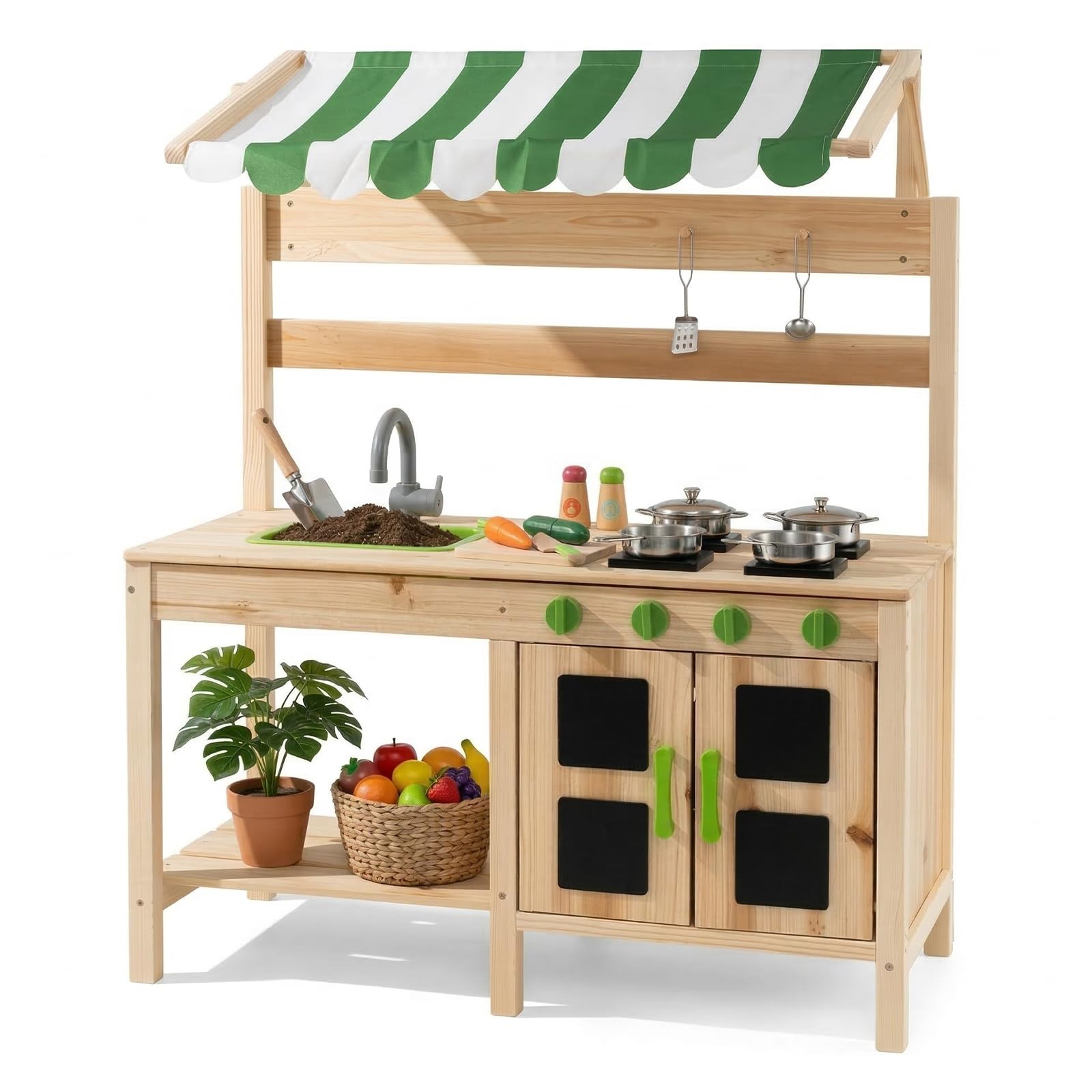OLAKIDS Wooden Mud Kitchen, Outdoor Play Kitchen for Backyard & Garden
