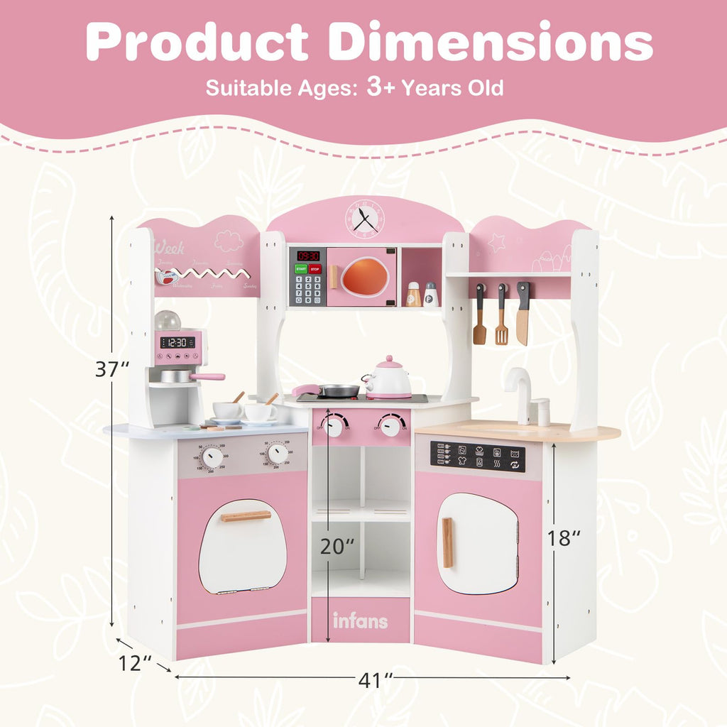 OLAKIDS Corner Kids Kitchen Playset, Toddler Wooden Pretend Cooking Set
