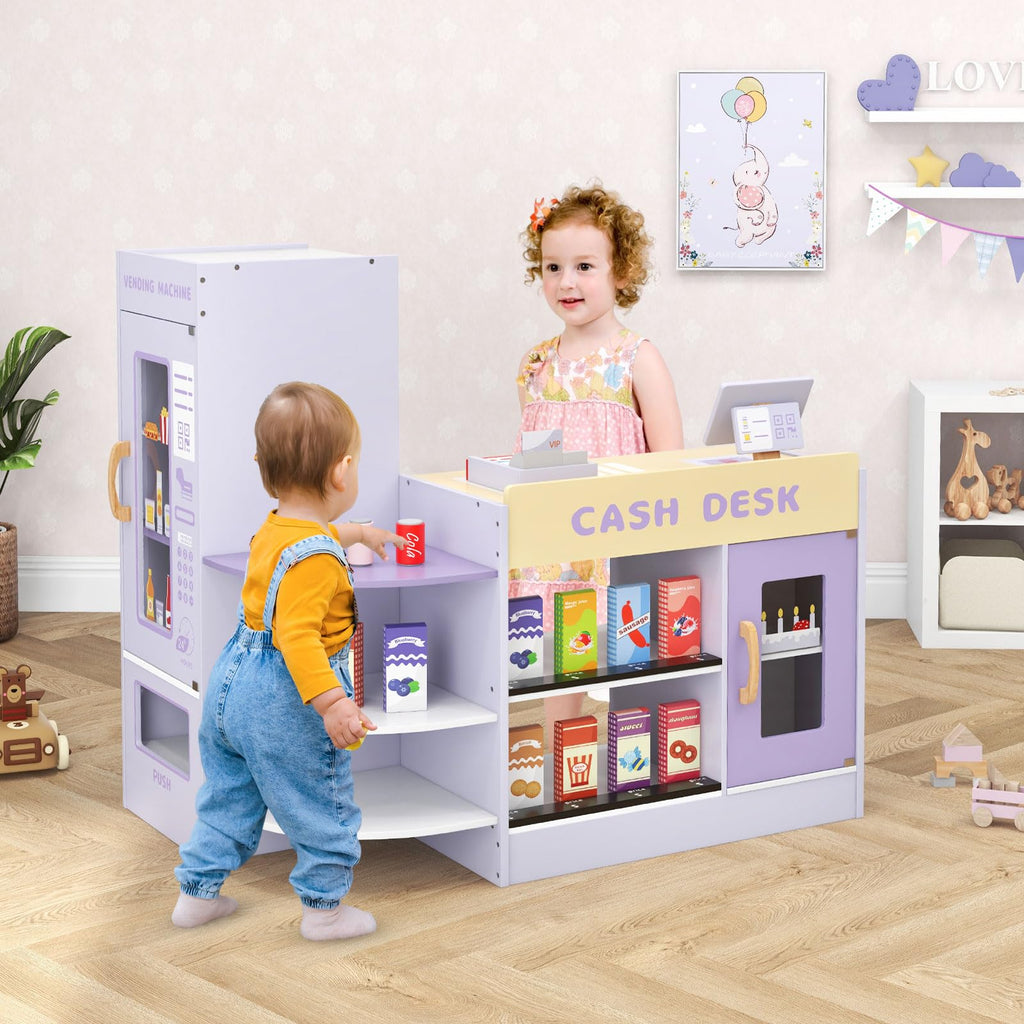 OLAKIDS Kids Grocery Store Playset, Wooden Supermarket Toy Set