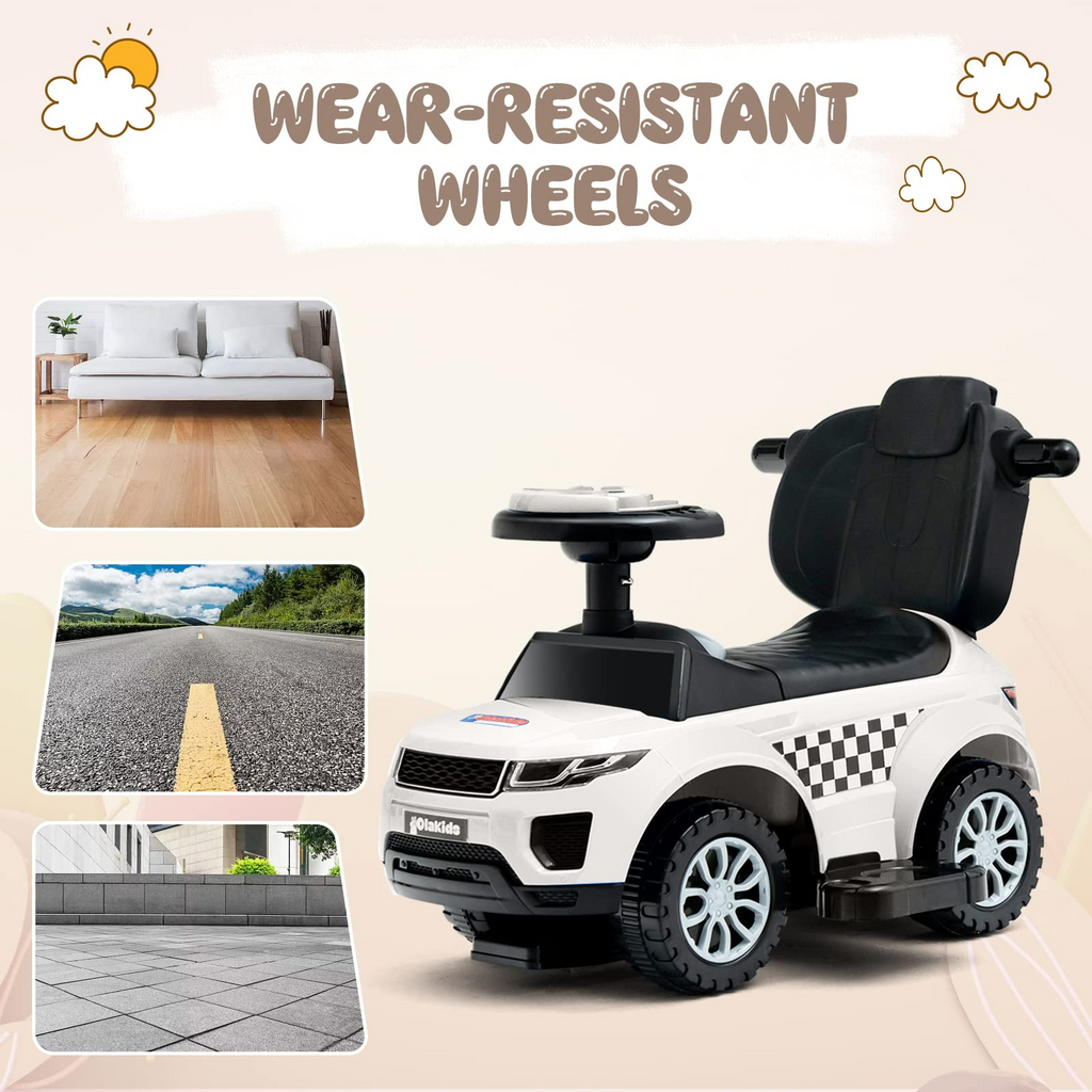 OLAKIDS 4 in 1 Ride on Push Car, Toddlers Stroller Sliding Walking Toy with Horn, Music, Lights, Removable Guardrails and Handle OLAKIDS