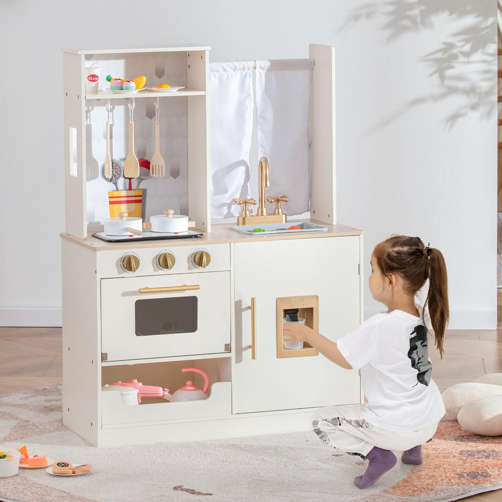 OLAKIDS Kids Kitchen Playset, Toddler Wooden Pretend Cooking Set Microwave, Simulation Play Kitchen Toy for Children
