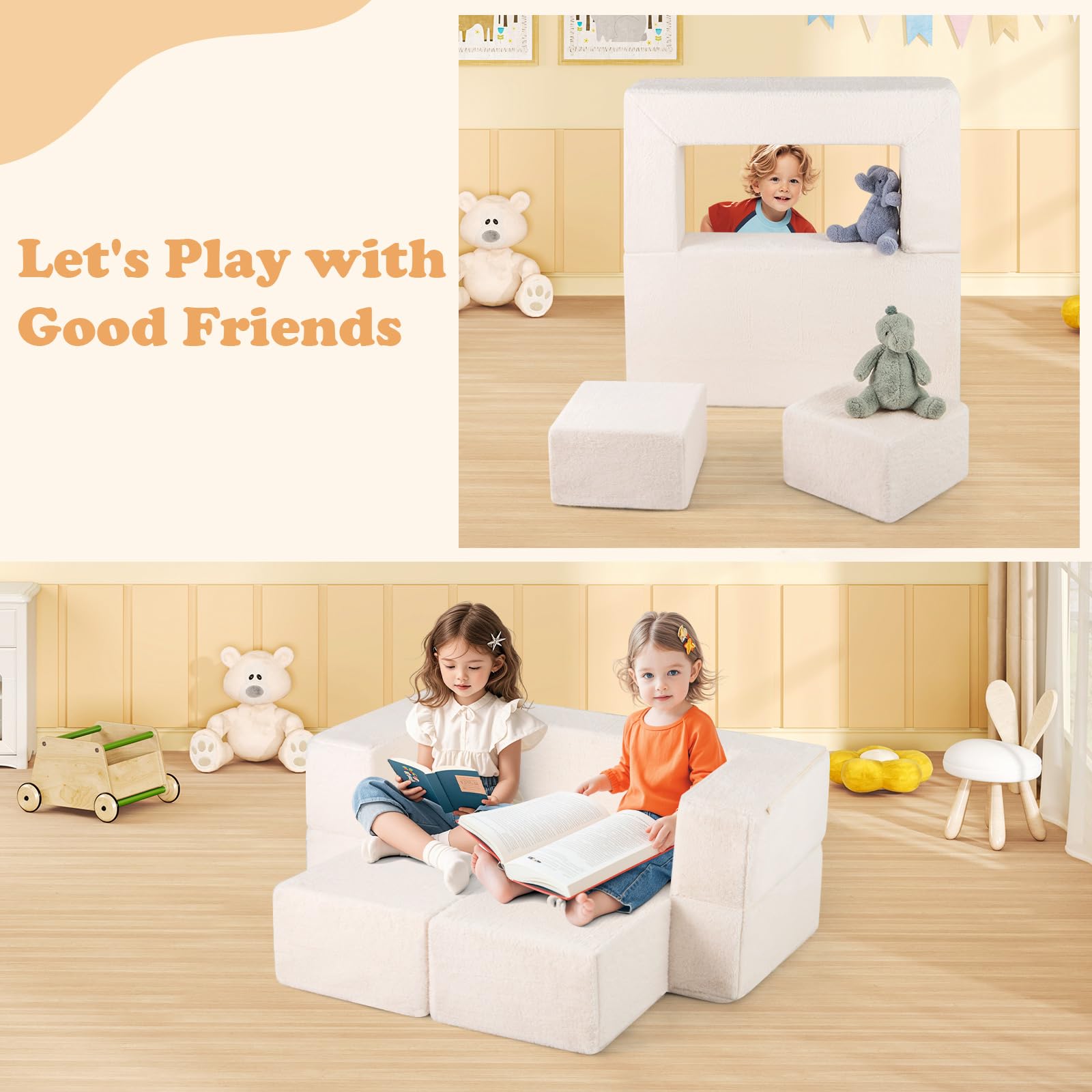 OLAKIDS Modular Kids Play Couch, Toddler Sectional Fort Building Sofa