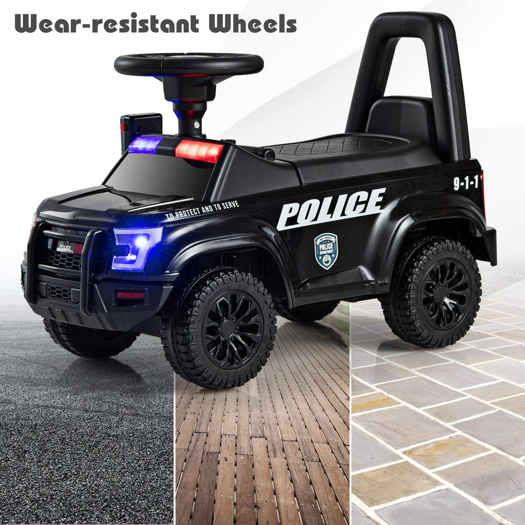 OLAKIDS Ride On Push Police Car, Toddler Foot-to-Floor Sliding Toy with Siren, Steering Wheel, Megaphone, Horn, Headlights, Under Seat Storage OLAKIDS