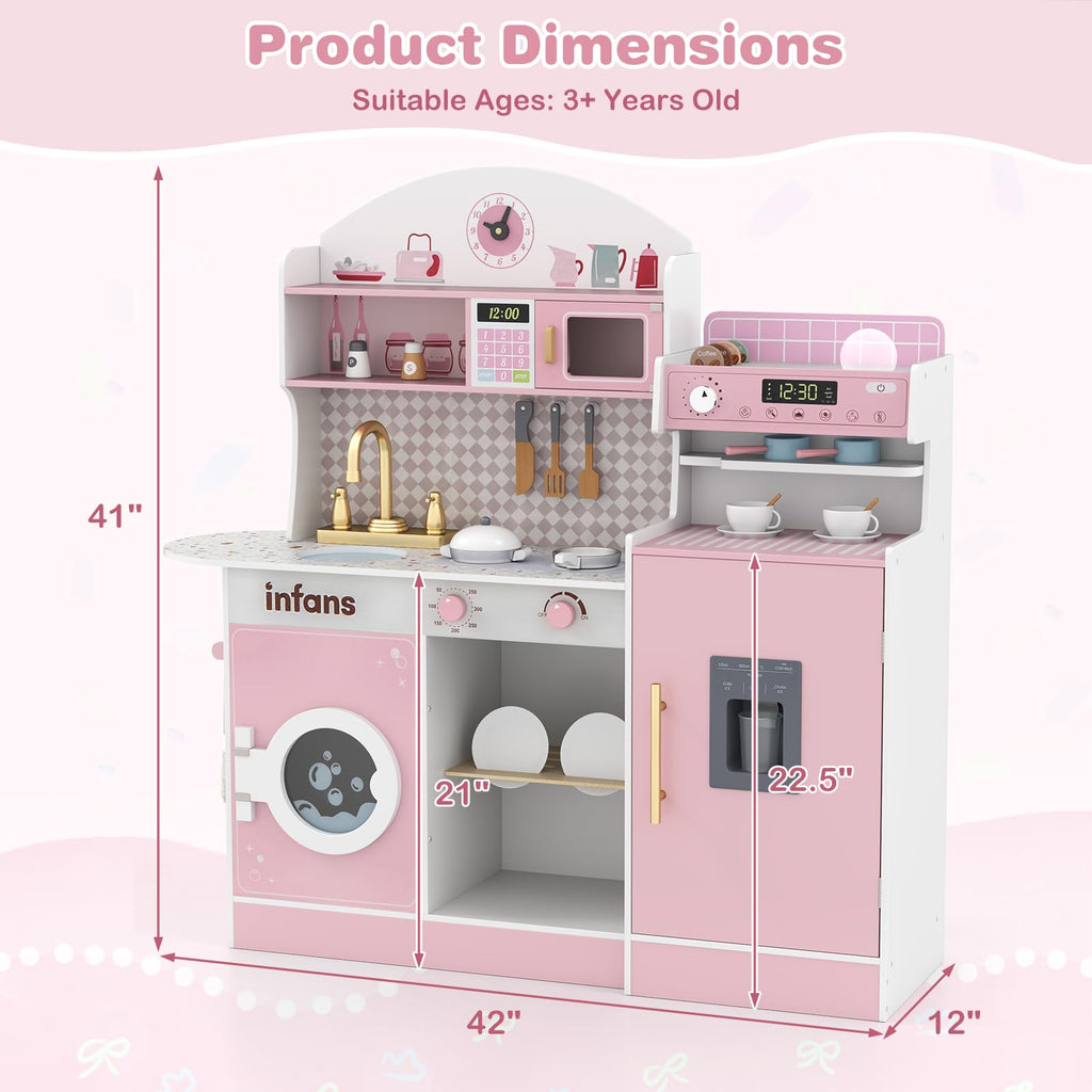 OLAKIDS Kids Kitchen Playset, Toddler Wooden Kitchen Pretend Cooking Toy Set with Coffee Maker