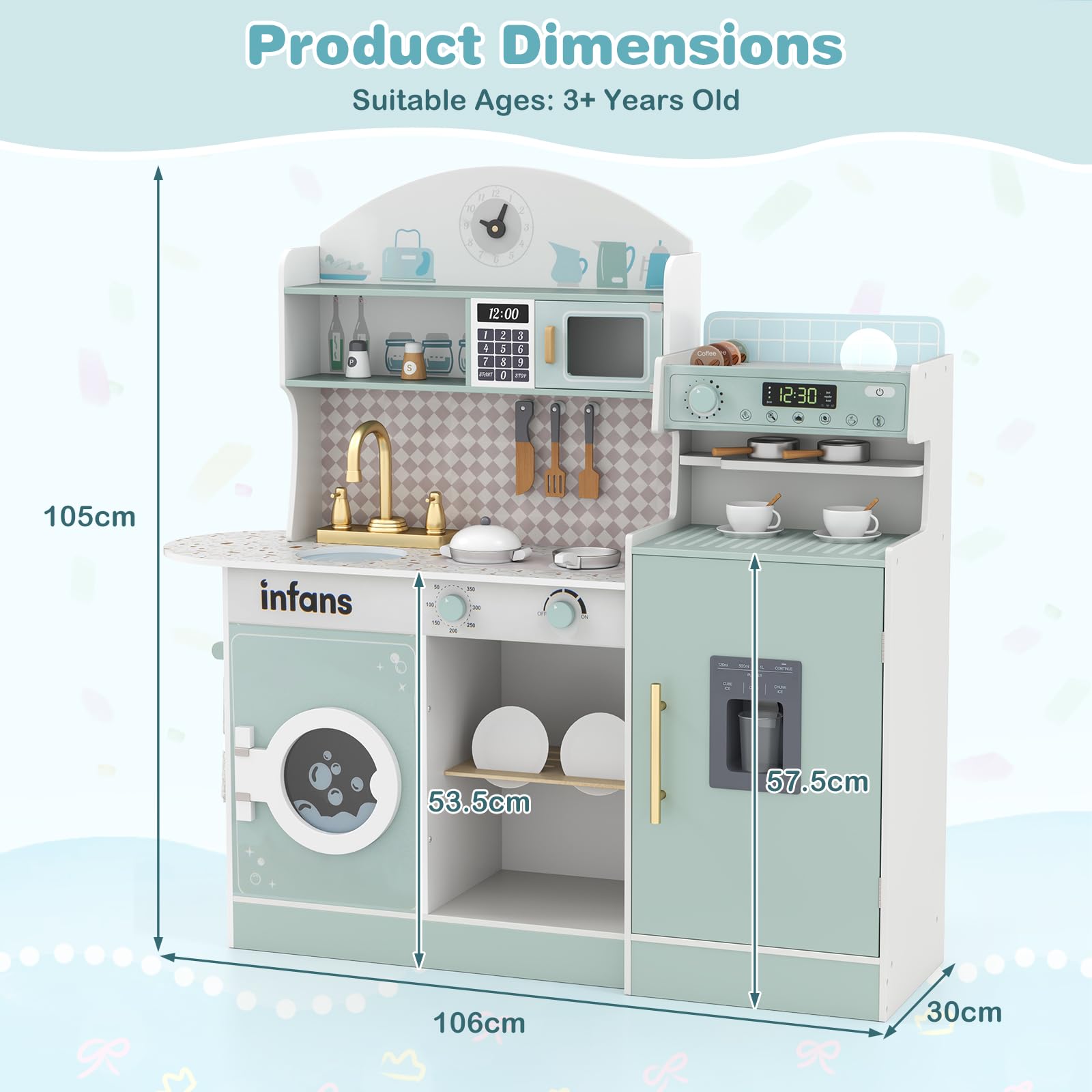 OLAKIDS Kids Kitchen Playset, Toddler Wooden Kitchen Pretend Cooking Toy Set with Coffee Maker
