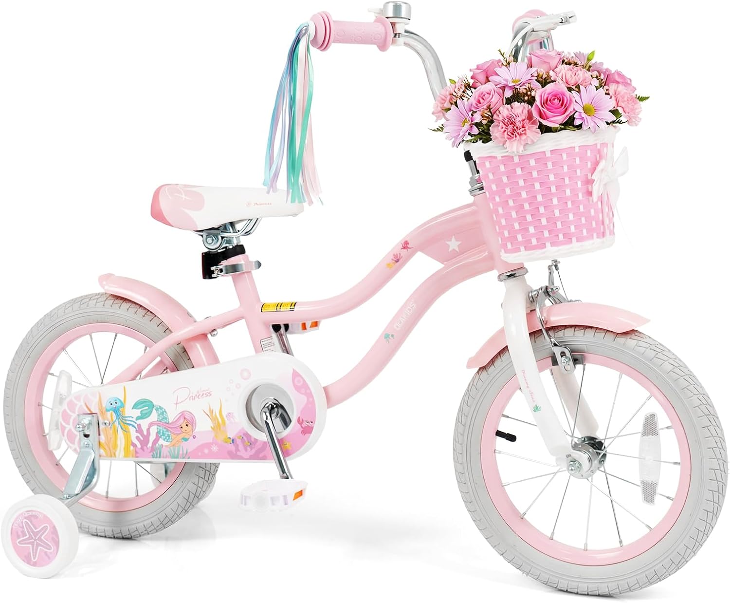 Olakids Kids Bike, 12 14 16 18 20 Inch Mermaid Theme Girls Bicycle with Training Wheels