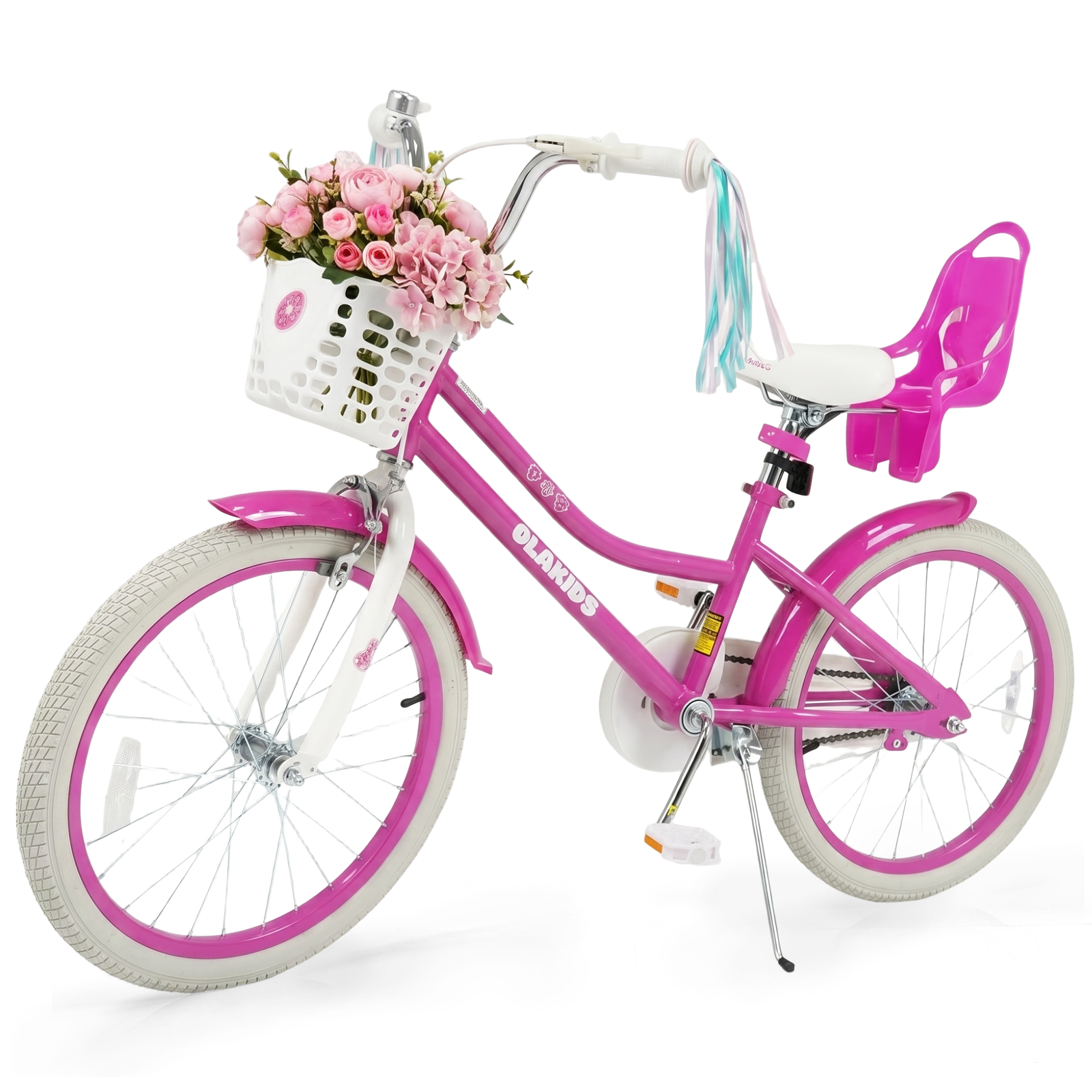 Olakids Girls Bike 12-20 Inch with Doll Seat Training Wheels Basket Dual Brakes